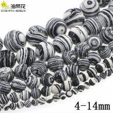 Charm Stone 4-14mm Round Loose Beads DIY Black Zebra Turquoises Synthetic Peacock Accessories Making Necklace Bracelet Girl Gift 2024 - buy cheap