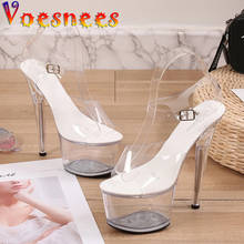 2021 Sexy Clear Women Shoes Large Ultra-High-Heel Peep-Toe Silver Stiletto Cross Lace-up Sandals 43 Large Size Sandals Fish Toe 2024 - buy cheap