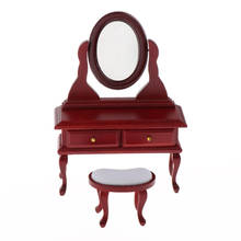 Mesa de vestir de móveis em miniatura e tamborete conjunto modelo 1:12 dollhouse accs 2024 - compre barato