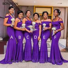 2021 Purple Bridesmaid Dresses  South African Mermaid Off-The-Shoulder Sleeveless Bridesmaid Dress Black Girls Party Dress 2024 - buy cheap