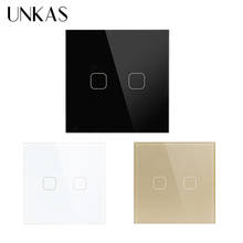 UNKAS 2 gang 1 way Touch Wall Sensor Light Switch EU/UK Standard touch light switch AC 220-250V White Luxury Glass Panel 2024 - buy cheap