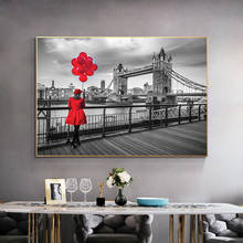 Pintura a óleo em tela, preto e vermelho, modernas quadros, poster e impressões, escandinavo, para decoração de casa 2024 - compre barato