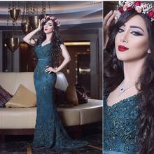 Evening Dress 2021 Sexy V-Neck Mermaid Lace Appliques Women Formal Gowns Court Train Sleeveless Dubai Saudi Arabic Party Green 2024 - buy cheap