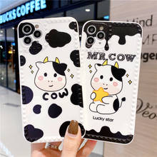 Capa de celular quadrada de vaca e leite, capa fofa de silicone tpu macio para iphone 12 mini 11 pro max x xs xr 7 8 6 6s plus se 2020 2024 - compre barato