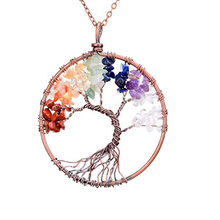 FYJS-collar de piedra arcoíris, joyería única, envoltura de cable Chapado en cobre, colgante de árbol de la vida 2024 - compra barato