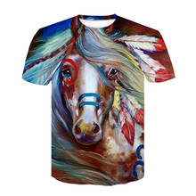 Футболка с круглым вырезом для мужчин и женщин, модная рубашка с объемным рисунком лошади, с цветочным принтом, одежда с животными, большие размеры, на лето 2024 - купить недорого