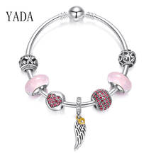 Yada ins rosa coração pulseiras & bangles para as mulheres marca prata cor asas de anjo pulseiras charme cristal jóias pulseira bt200191 2024 - compre barato