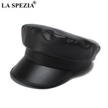 LA SPEZIA 2021 Military Cap Women Leather Army Cap Black Casual Captains Hat Duckbill Ivy Ladies Solid Autumn Winter Sailor Hats 2024 - buy cheap