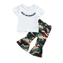 2021 1-6Y Kids Girl Clothes Set Letter Print Short Sleeve O-neck T-shirt White Top+Camouflage Flared Trousers Summer Casual 2pcs 2024 - buy cheap
