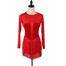 Saia de dança de competição latina, saia vermelha de borla para mulheres, vestido adulto elegante para dança latina 2024 - compre barato