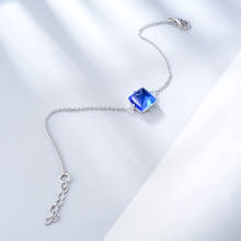 E Jóias de Prata Esterlina 925 Pulseira Cadeia Mulheres Geometria Simples e Elegante Delicada Azul Pedra Preciosa de Cristal Amizade Jewellry 2019 2024 - compre barato