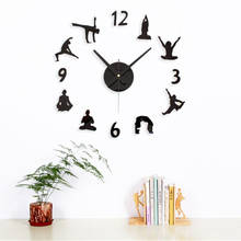 Retro Yoga Posture Wall Clock 3D DIY Minimalist Vogue Stereoscoptic Wooden Sticker Needle Quartz Wall Clocks for Home Room Decor 2024 - buy cheap