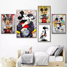 Pintura de tela artística, grafite, arte da disney, mickey e minnie, posteres e impressões, imagem de arte de parede para sala, decoração de casa 2024 - compre barato