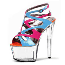 Sandalias de tacón alto para fiesta de verano para mujer, calzado sexy, estilo romano, cristal multicolor, 17 cm 2024 - compra barato