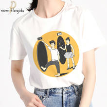 Camiseta feminina estampada harajuku, camiseta de duas peças com estampa de conversa pequena, casual, gola redonda, moda verão coreana, hipster de verão 2024 - compre barato