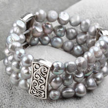 Classic Design Three Strands Grey Freshwater Pearl Bangle - Women Bracelet 2024 - buy cheap