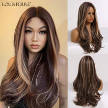LOUIS FERRE Long Black Brown Gloden Honey Wavy Wig with Highlights Cosplay Synthetic Wigs Women Heat Resistant Middle Part Wigs 2024 - buy cheap