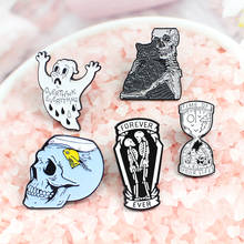 Gothic skeleton custom jewelry brooch bizarre ghost skull coffin couple scenery hourglass hobby cat shirt badge lapel pin gift 2024 - buy cheap