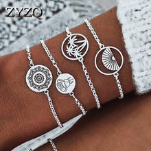 Zyzq nova chegada do vintage feminino pulseiras conjuntos simples acessórios de metal com símbolo redondo presente corrente pulseiras para namorada 2024 - compre barato