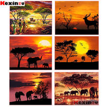 Kexinzu pintura de diamante 3d, animais africanos, bordado, faça você mesmo, mosaico quadrado, imagens completas por números, elefantes 2024 - compre barato