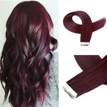 Cinta en extensiones de cabello humano rojo vino por paquete cinta recta Burdeos en extensiones de cabello Real 99j 2024 - compra barato