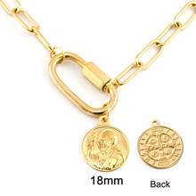 100% Stainless Steel Lock St. Benedict Coin Necklace For Women Gold/Silver Color Metal Carabiner Coin Chunky Chain choker 2024 - buy cheap