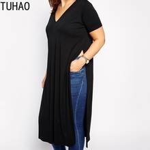 Tuhao blusa feminina longa com fenda lateral, blusa longa sexy plus size 8xl 7xl 6xl 5xl wm22 2024 - compre barato
