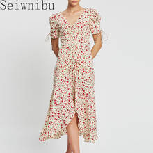 Асимметричное летнее платье, французское шикарное миди, с цветочным принтом 2024 - купить недорого