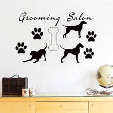 Grooming Salon Wall Sticker Home Decor Bone Three Dogs And Paw Print Pets Shop Wall Decals Removable DIY Wall Art Murals 2024 - buy cheap