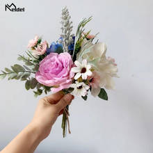 Meldel-ramo de flores artificiales para dama de honor, ramo de rosas de seda, Hortensia, Dalia, hojas de eucalipto, ramos de boda 2024 - compra barato
