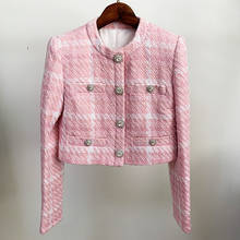 2021 Spring Long Sleeve Women Jackets Single Metal Breasted Sweet Wind Pink Plaid Woven Female Pink O Neck Plaid Cloth Coats 2024 - buy cheap