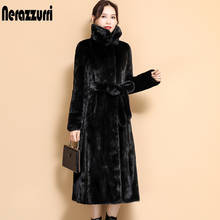 Nerazzurri High Quality Winter Long Warm Fluffy Faux Fur Coat Women Long Sleeve Belt Black Fake Mink Fur Overcoat Fashion 2021 2024 - buy cheap