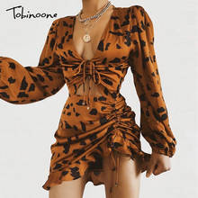 Tobinoone vestido plissado de manga longa gola v, vestido sexy de outono com cordão plissado 2024 - compre barato