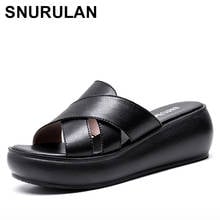 SNURULAN Slippers Woman Platform Genuine Leather Summer Shoes Fashion Wedges Heels Sandals Women's Slides Large Size 40-41 2024 - buy cheap