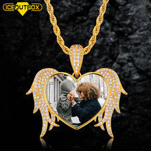 ICEOUTBOX-Colgante con forma de corazón para hombre y mujer, colgante con foto personalizada, con alas de guardián de piedra CZ, joyería Hip Hop, regalo de recuerdo personalizado 2024 - compra barato