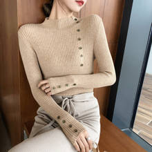 New Fashion Button Turtleneck Sweater Women Spring Autumn Solid Knitted Pullover Winter Slim Soft Jumper Sweater Knitted Tops 2024 - buy cheap