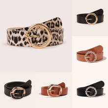 Gold Round Pin Buckle Leather Belt Leopard Print Pattern Belts For Women Lady Dress Jeans Waistband Femme 2024 - buy cheap