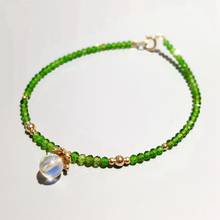 LiiJi Unique Natural Green Diopside Tiny Beads Aurora Crystal Charm 925 Sterling Silver Gold Color Bracelet For Women Children 2024 - buy cheap