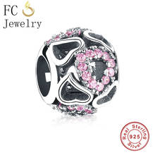 Fc jóias caber marca original charme pulseira 925 prata esterlina rosa zircônia coração grânulo fazendo acessórios femininos berloque 2024 - compre barato