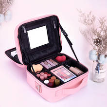 New Professional Makeup bag With Mirror Organizer Women Travel Cosmetic Cases Large Capacity Cosmetics Bag Capacity Storage Box 2024 - buy cheap