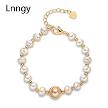 Lnngy 14K Gold Filled Charm Bracelet 5.5-8mm Natural Freshwater Pearl Charm Bracelet Women Wedding Party Oval Pearl Jewelry Gift 2024 - buy cheap