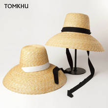 Sombreros Vintage de paja de trigo Natural para mujer, sombreros de sol con cordones, de ala ancha, Anti-UV, de verano 2024 - compra barato