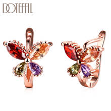 DOTEFFIL-pendientes de plata de ley 925 para mujer, aretes de oro rosa de circón AAA de cuatro colores, joyería, regalo de fiesta de boda 2024 - compra barato