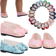 Luckdoll-zapatos de lentejuelas de 10 colores, accesorios de ropa para muñecas de 18 pulgadas americanas y 43 CM, juguetes para niñas, generación, regalo de cumpleaños 2024 - compra barato