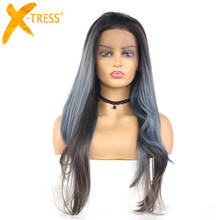 Lace Front Synthetic Hair Wigs For Black Women X-TRESS Heat Resistant Fiber Long Wavy Ombre Grey Color Lace Wig With Baby Hair 2024 - compre barato