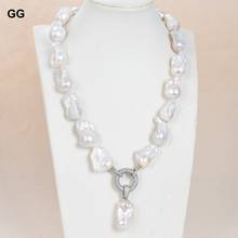 GG Jewelry 20" Natural White Keshi Pearl Necklace CZ Baroque Pearl Pendant Handmade For Women 2024 - buy cheap