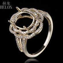 HELON-anillo de oro amarillo de 14 quilates para mujer, sortija ovalada sólida de 8x10mm con pavé de diamante Natural, para compromiso, boda, semimontaje, regalo de joyería fina 2024 - compra barato