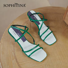SOPHITINA Women Sandals Fashion Summer Narrow Band Premium Leather Sandals Open Toe Crystal Heel Green Casual Lady Shoes DO564 2024 - buy cheap