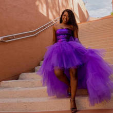 Alta baixa saia de tule roxo inchado assimétrico tutu festa saia em camadas feminino longo adulto saia para o baile de formatura feito sob encomenda 2024 - compre barato