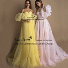 Linyixun-Vestido largo De noche para fiesta, elegante vestido De noche rosa con escote Corazón, Mangas desmontables, amarillo, con cinturón, 2020 2024 - compra barato